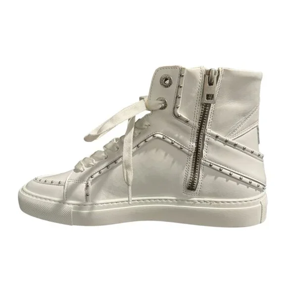 Zadig & Voltaire ZV1747 High Flash Studded Sneaker Womens White, Sz 39 WORN ONCE - Picture 2 of 10